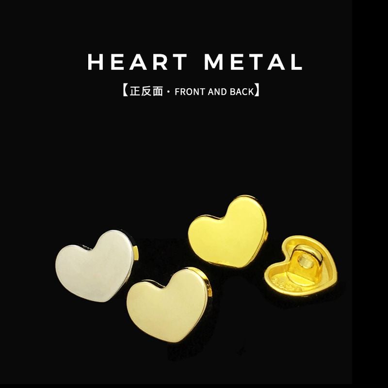 Gold Flat Heart Buttons Exquisite Metal Heart Shaped Shirt Buttons