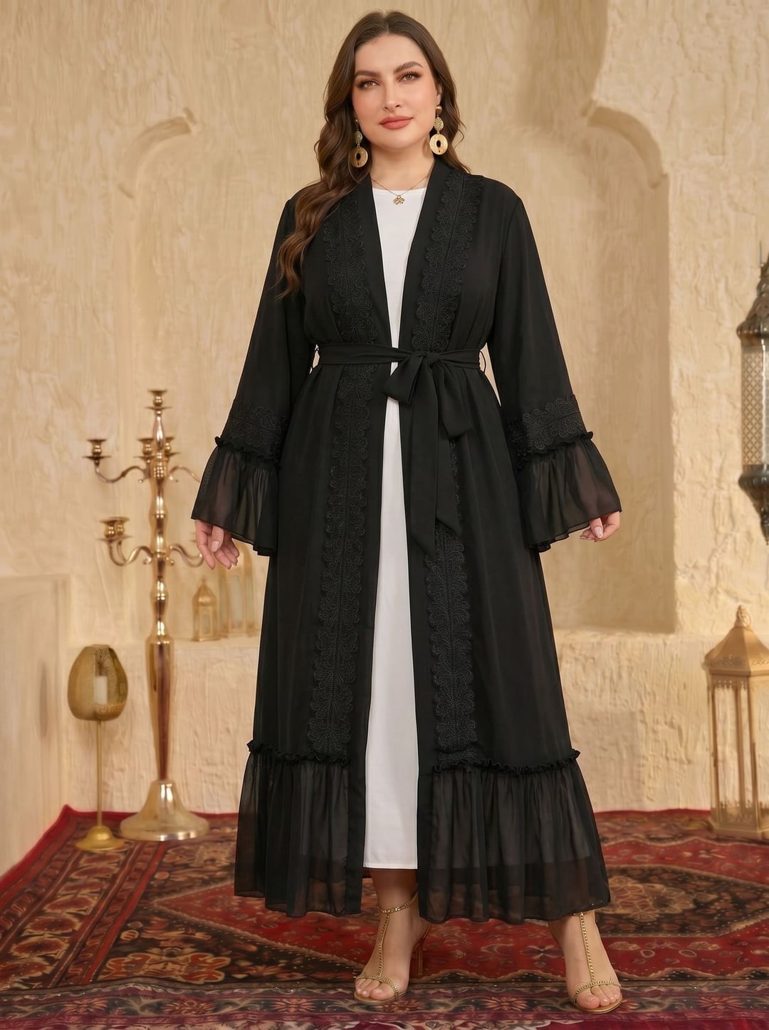 Plus Size Ethnic Style Long Loose Maxi Dress with Lace Splicing