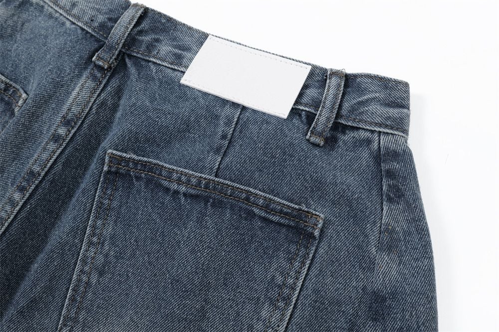 Men's Punk Washed Distressed Denim Shorts Loose Wide Leg