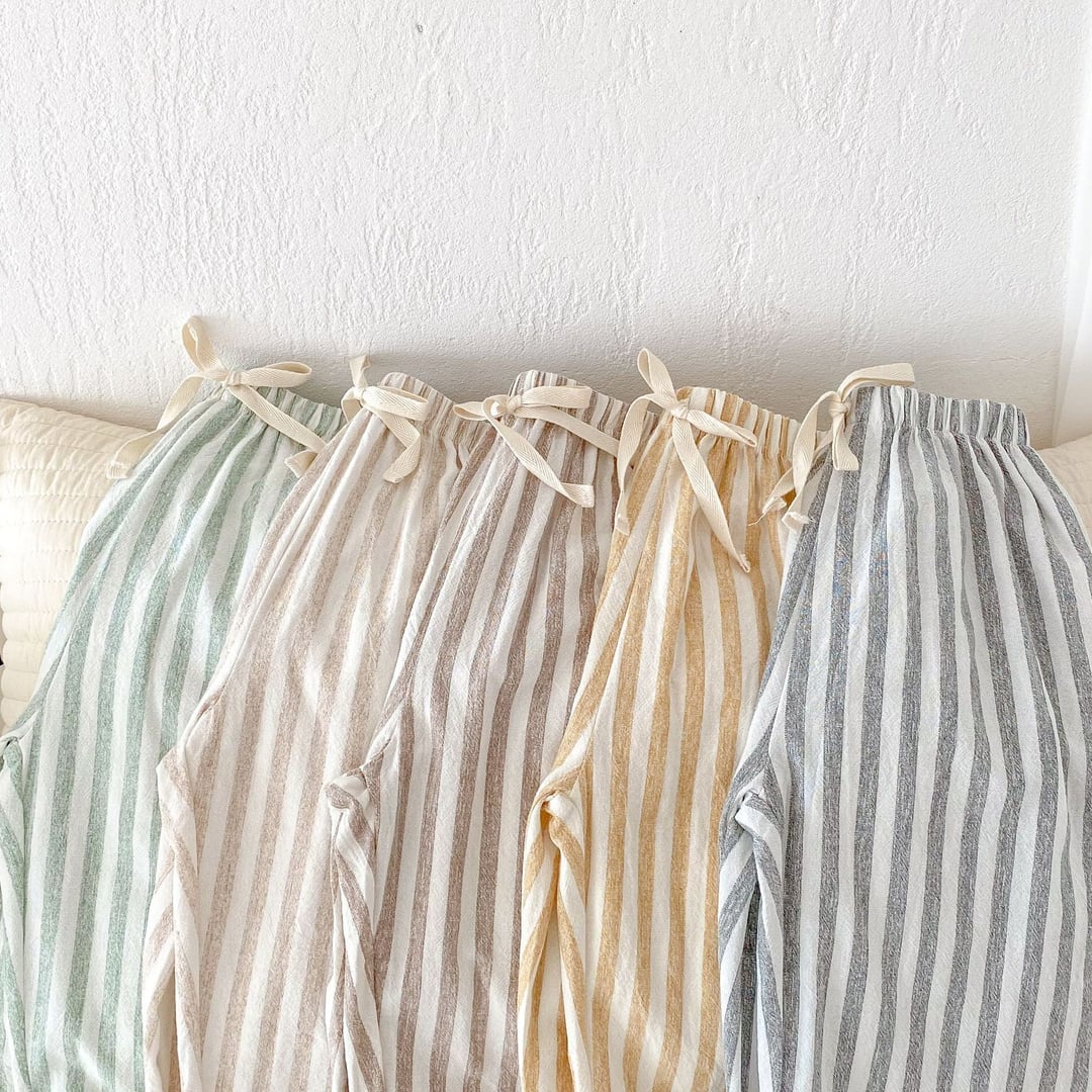 Boys & Girls Striped Drawstring Casual Pants, Loose Lightweight Cotton Linen Long Trousers for Kids