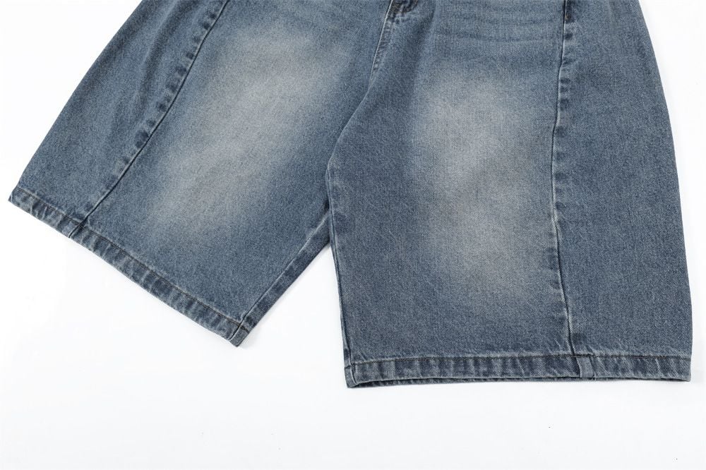 Men's Punk Washed Distressed Denim Shorts Loose Wide Leg