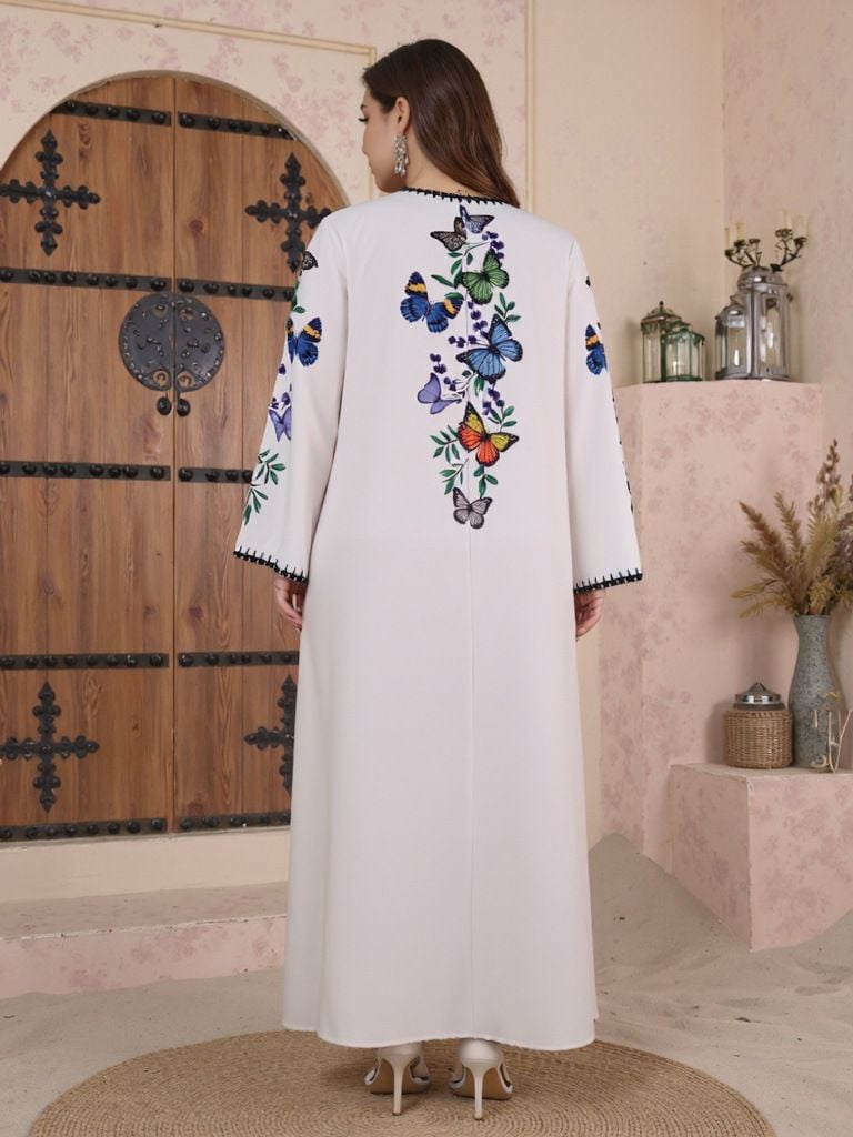 Printed Rhinestone Women Loose Maxi Robe Dress