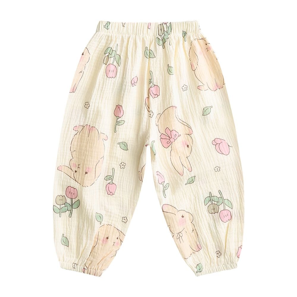 2026 New, Cotton Yarn, Anti-Mosquito, Cartoon Print, Harem Joggers, Breathable, Beach & Air-condition Wear