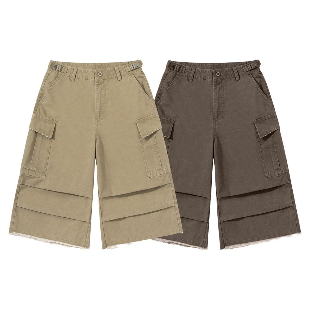 Men's Loose Casual Cargo Seven-Point Shorts With Vintage Raw Hem