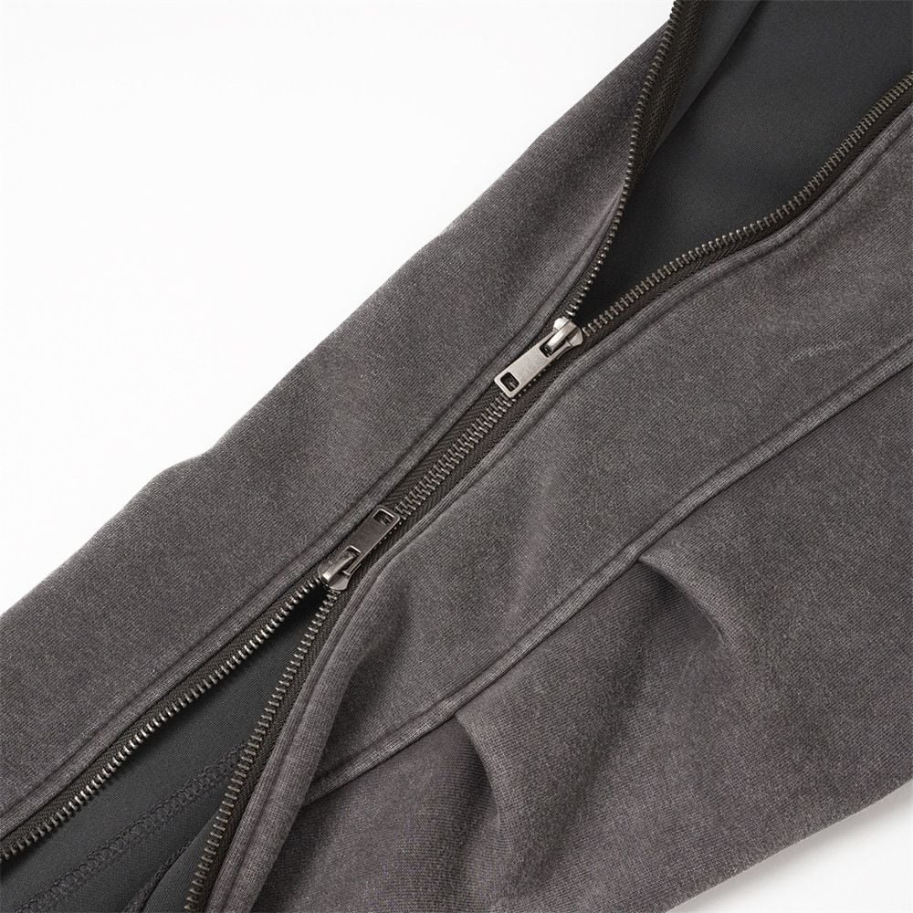 Men Pullover Hoodie | Wasteland Washed Distressed Finish, Diagonal Asymmetric Zipper, Niche Design, Oversized Fit, Spring‑Autumn Wear