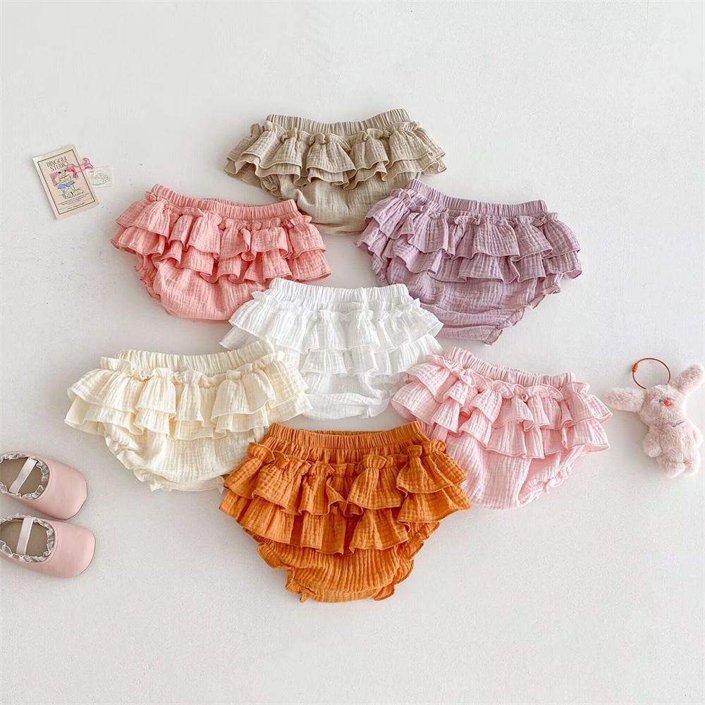 Baby Girls Ruffle Trim Skort, Cotton Baggy Bloomers, Casual Buttock Pants for Spring Summer