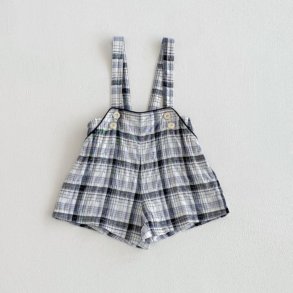 Baby Plaid Linen Cotton Denim Overalls, All-match Casual Romper for 2026 Spring & Summer