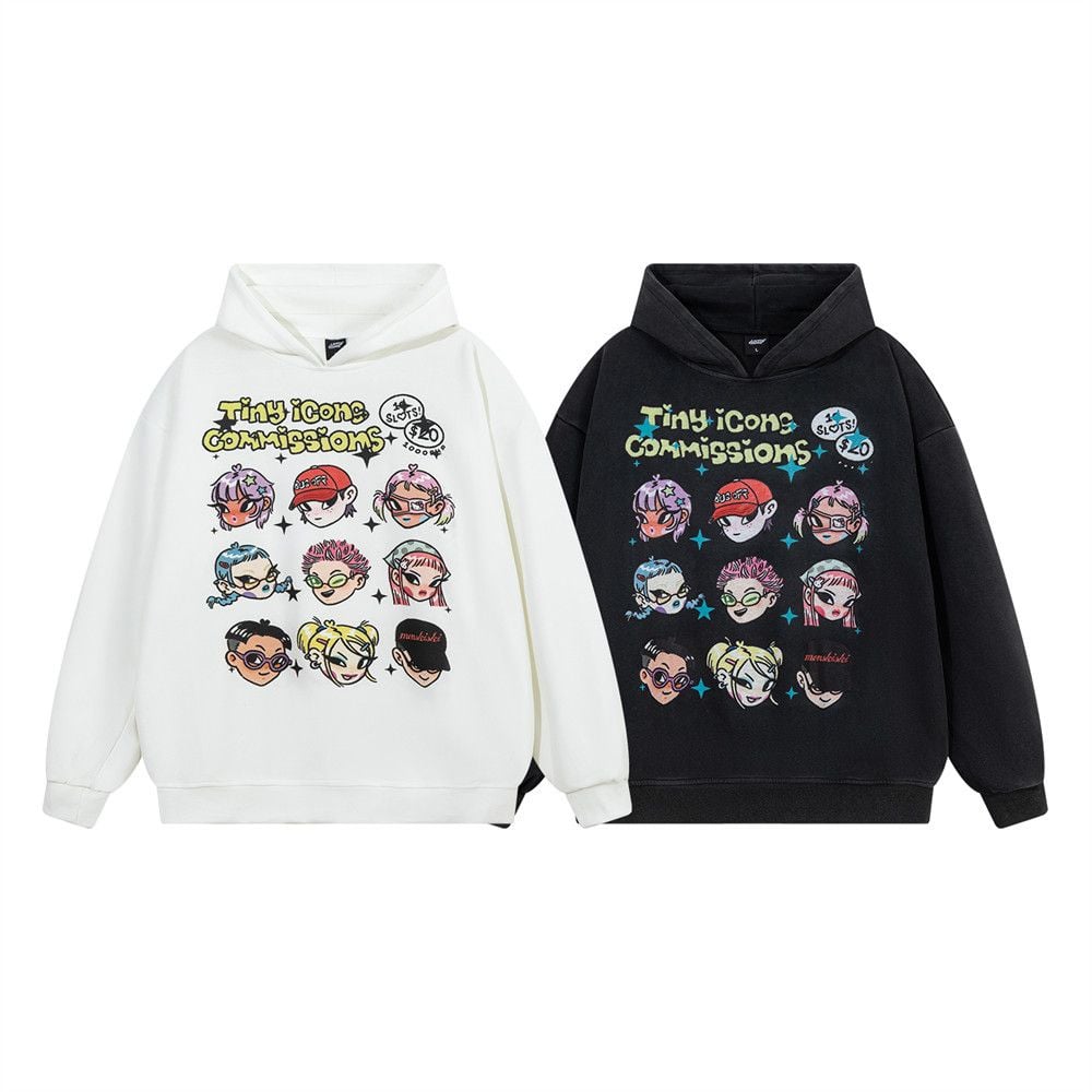 Men Fun Cartoon Graphic Print Pullover Hoodie, Loose Casual Hip‑Hop Street‑Style Sweatshirt Jacket for Spring Autumn