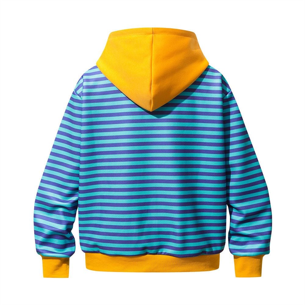 Men American‑Style Striped Letter Print Zip‑Up Hoodie, Loose Street‑wear Casual Sweatshirt Jacket for Spring and Autumn