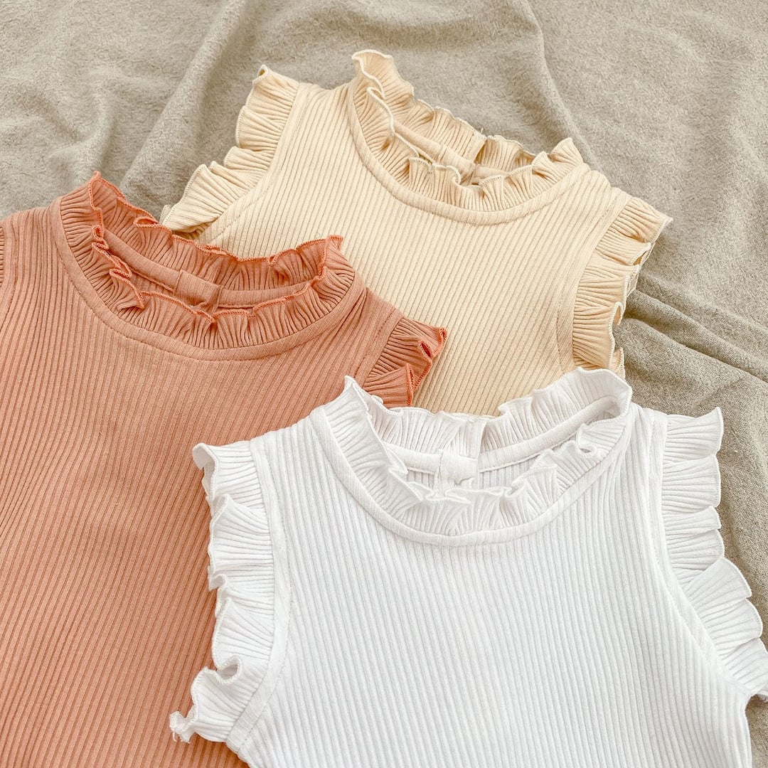 Ribbed Baby Romper Set, Ruffle Trim Girls Onesie with Drawstring Big Butt Pants, Spring Summer Outfit