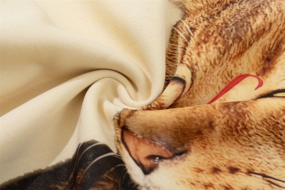 Men High‑Street Hip‑Hop Pullover Hoodie, Cool Kitty Cat Graphic Print Loose Sweatshirt With Patch Pockets for Spring Autumn