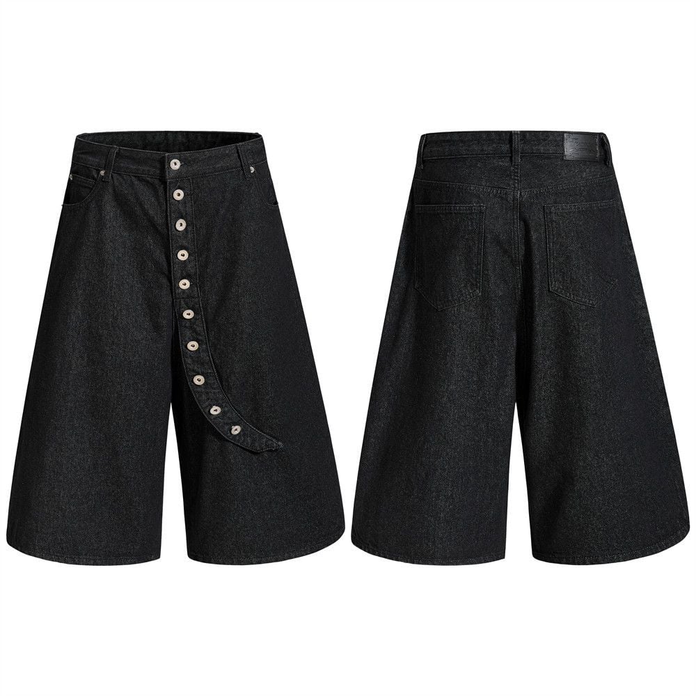 Men’s Summer Cropped 7‑Denim Shorts, Trendy Brand, Metal Button Fly, Unique Designer Look, Loose Straight‑Leg Fit