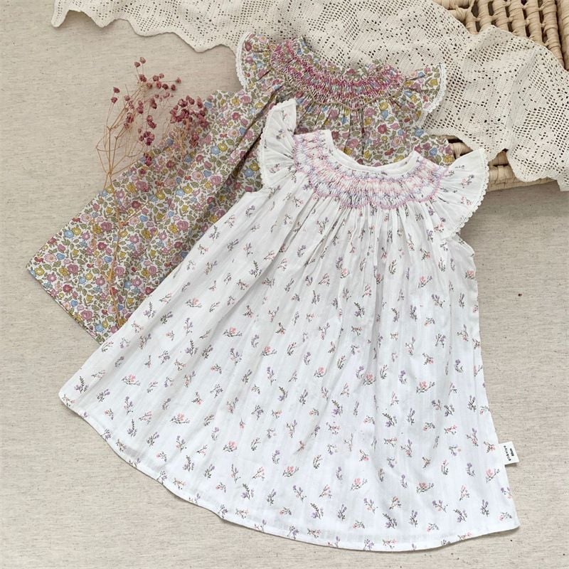 Girls Sleeveless Dress, Embroidered Princess Style with Lace Ruffle & Flutter Sleeves