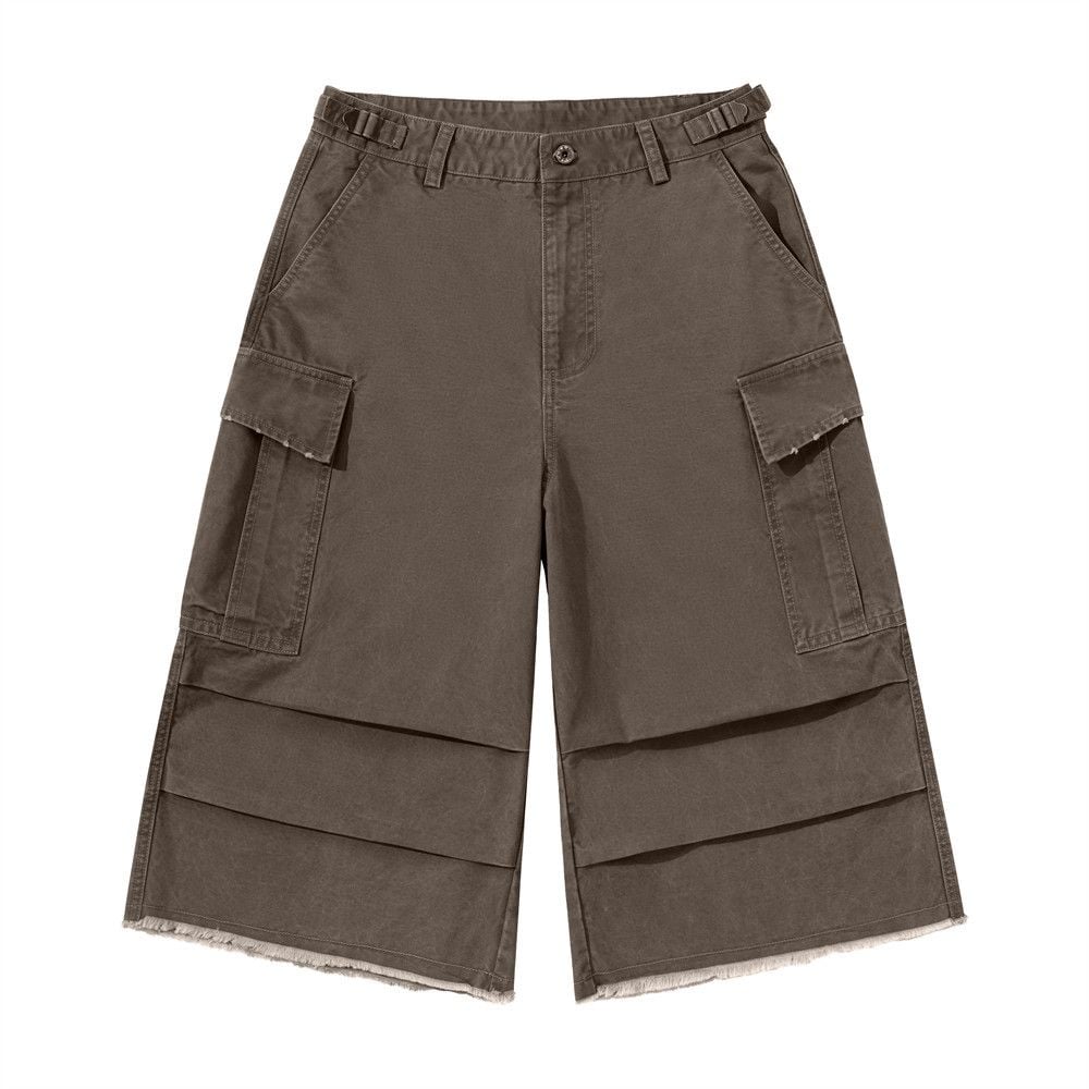 Men's Loose Casual Cargo Seven-Point Shorts With Vintage Raw Hem