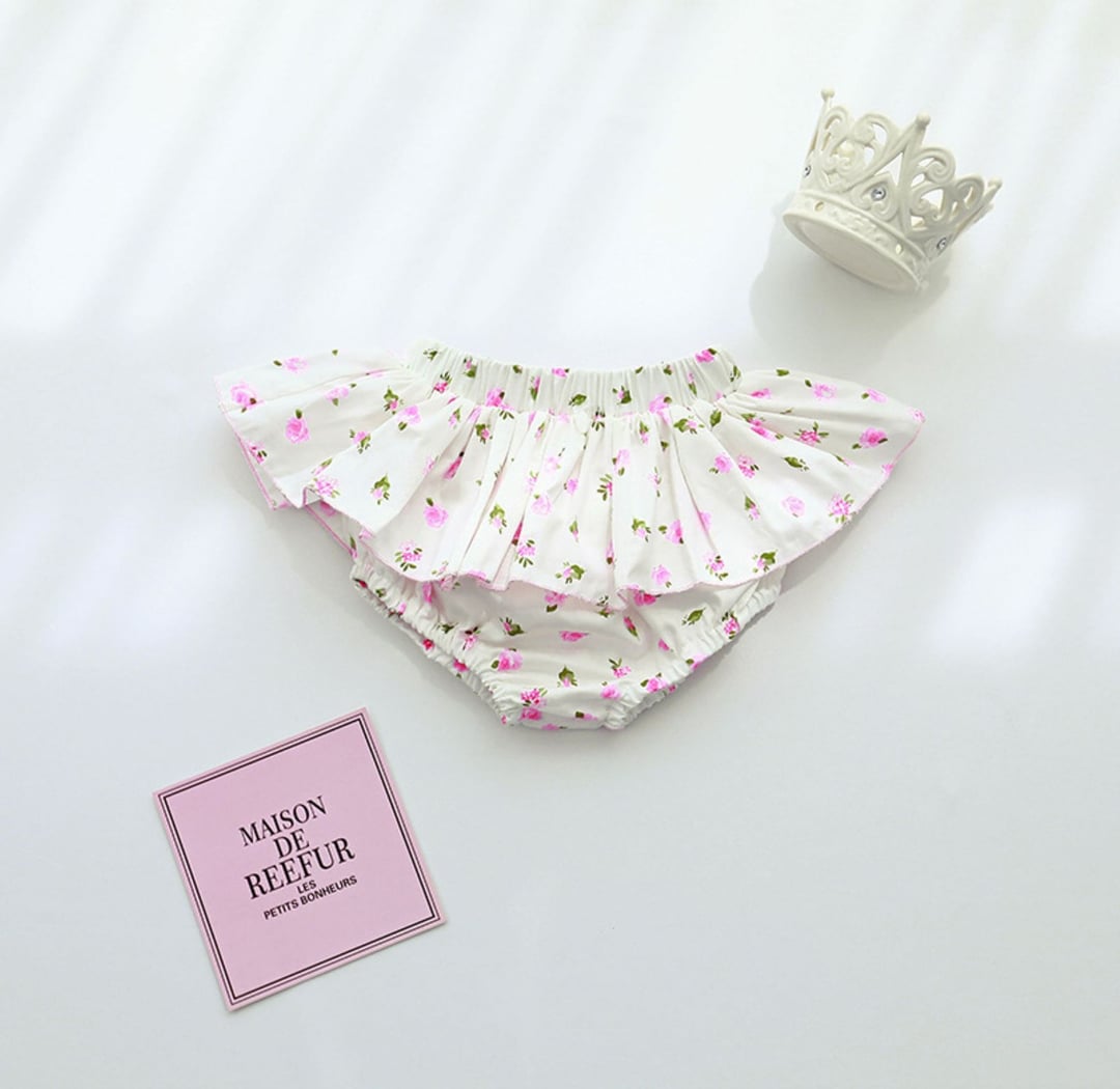 Korean Style Girls Tutu Skirt, Floral Ruffle Skort, Elastic Waist Bloomers for Kids Spring & Autumn