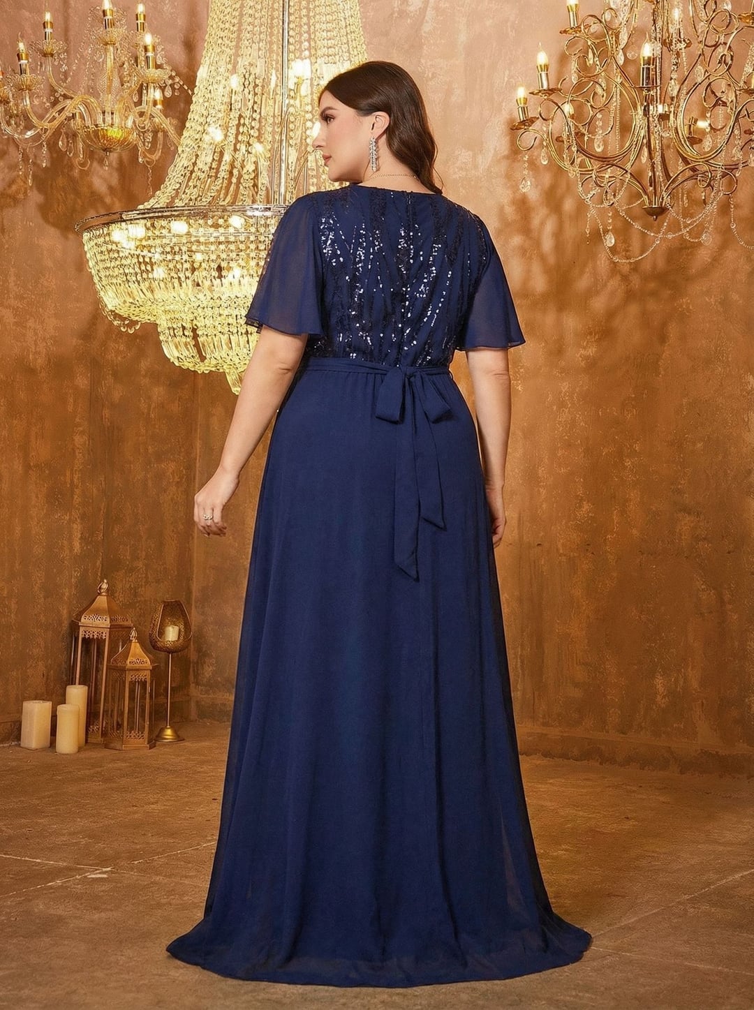 Elegant Plus Size Sequin Bridesmaid Dress, Sequin Spliced Chiffon
