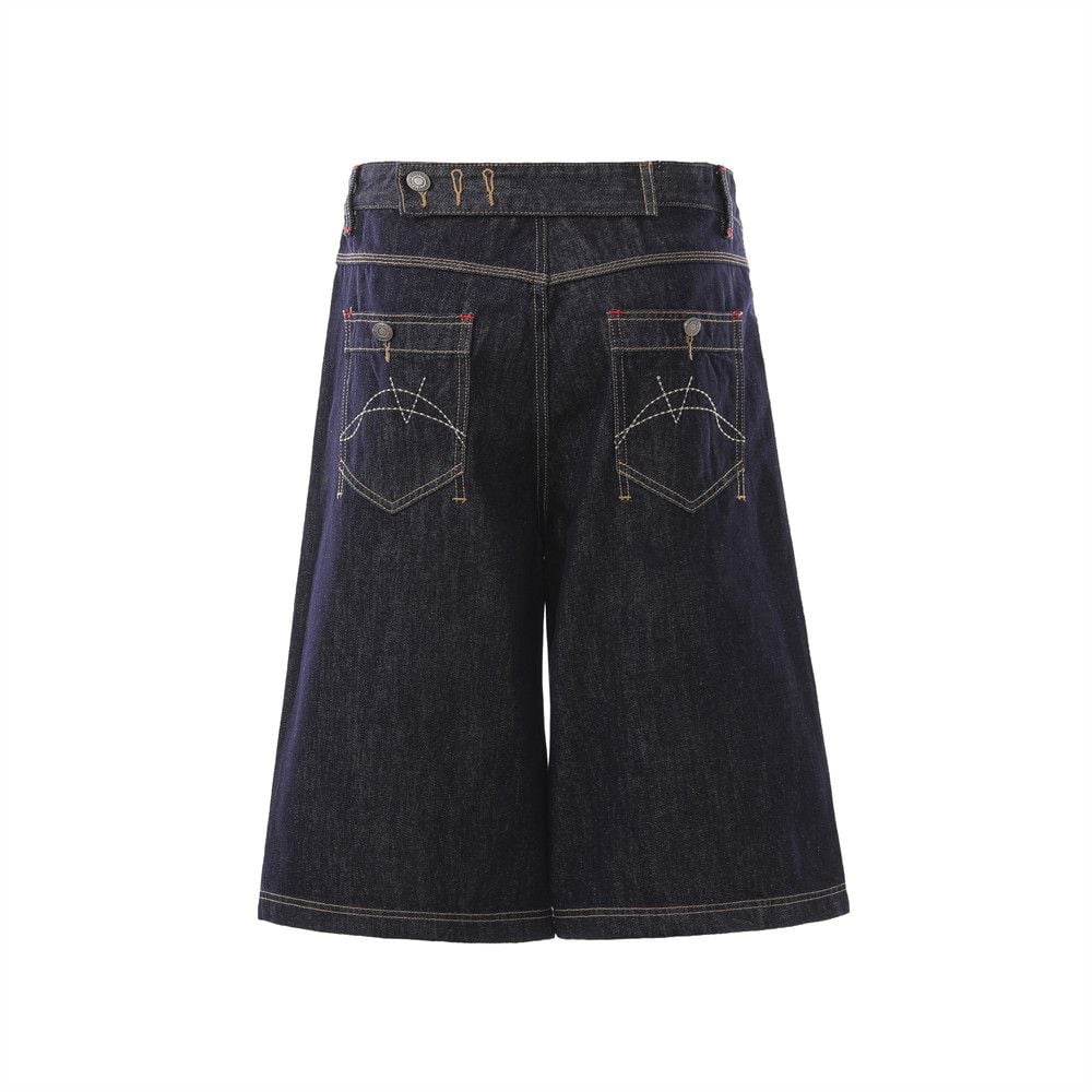 Men’s Summer Loose Denim 7‑Point Shorts, High‑Street Streetwear Brand, Statement Topstitching On Back Pockets, Straight‑Cut Wide‑Leg Cargo Shorts