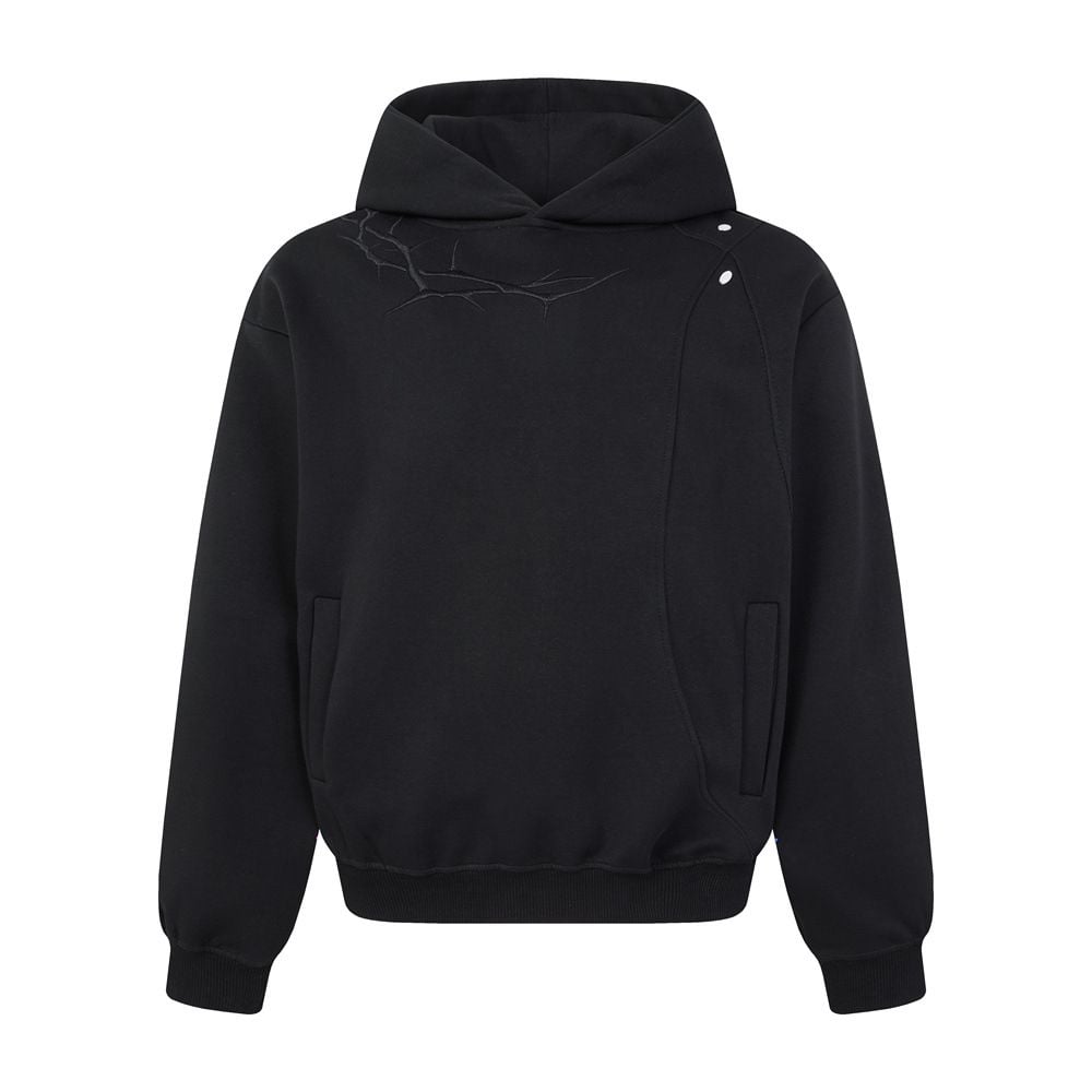Men Clean‑Fit High‑Street Pullover Hoodie, Unique Embroidery Irregular Deconstructed Design, Loose Casual Street‑wear Sweatshirt for Spring & Autumn
