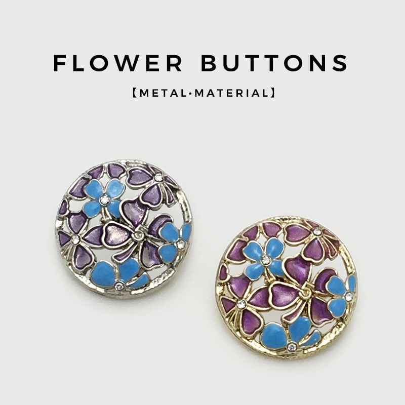 Vintage hollow flower enamel coated metal button, high-grade round decorative button