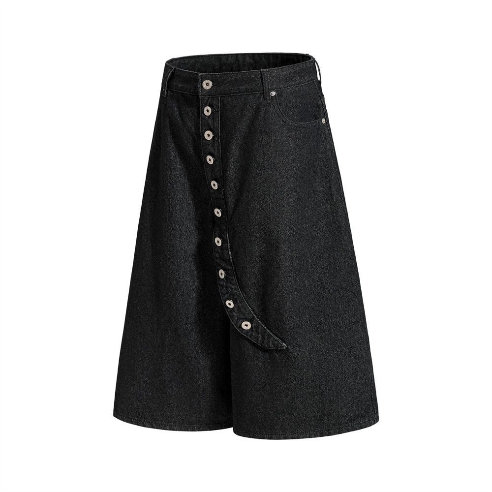 Men’s Summer Cropped 7‑Denim Shorts, Trendy Brand, Metal Button Fly, Unique Designer Look, Loose Straight‑Leg Fit