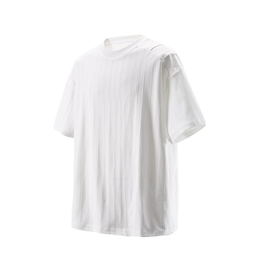 Men's Solid Vertical Striped Texture Short Sleeve T-Shirt, Summer Sports Casual