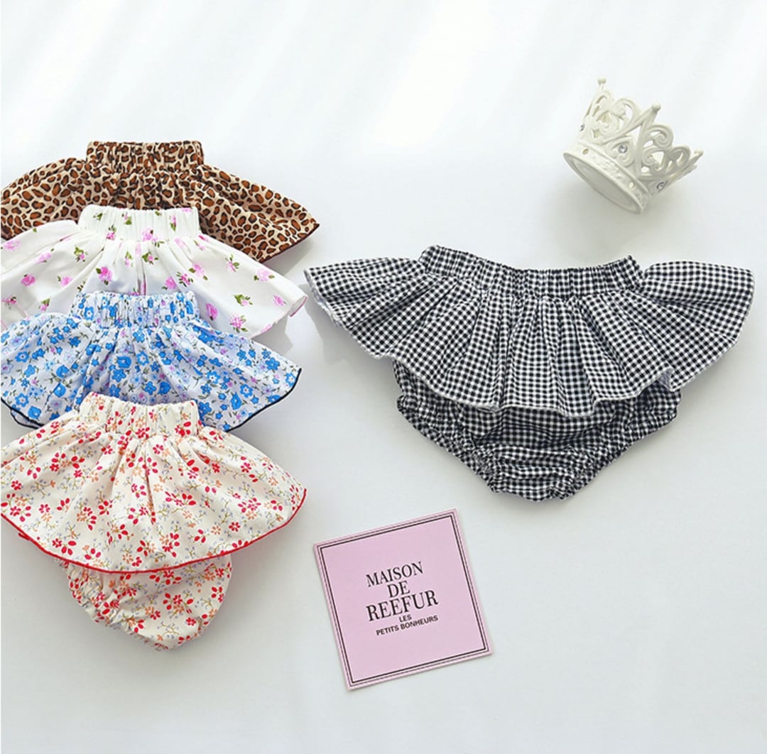 Korean Style Girls Tutu Skirt, Floral Ruffle Skort, Elastic Waist Bloomers for Kids Spring & Autumn