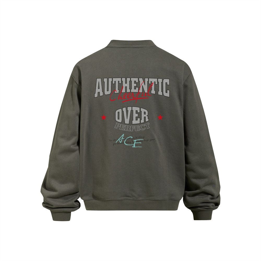 Men American‑Style Letter Print Crew Neck Pullover Sweatshirt, Heavyweight 420G Long‑Sleeve Street‑Wear Casual Sport Top for Spring Autumn