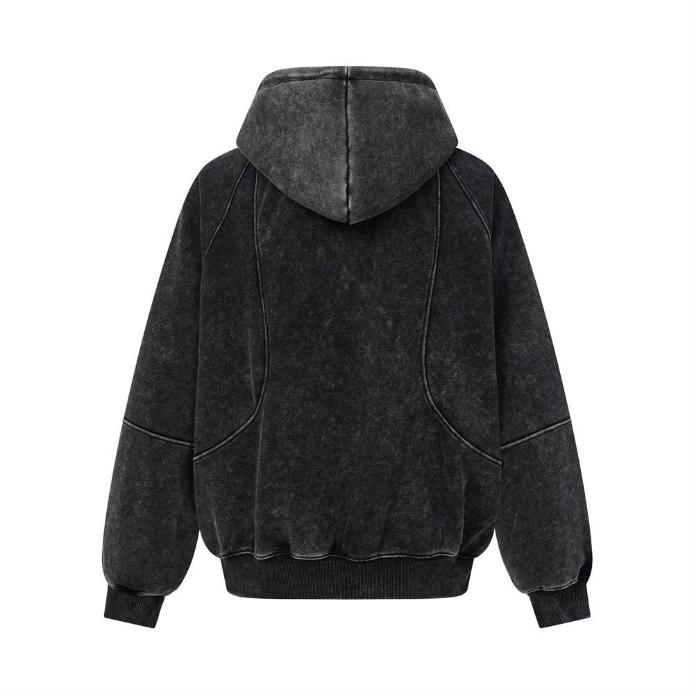 Men Washed Distressed Zip‑Up Hooded Cardigan, Loose Deconstructed Spliced Street‑Style Sweatshirt, Unique Diagonal Zipper Outerwear for Spring Autumn