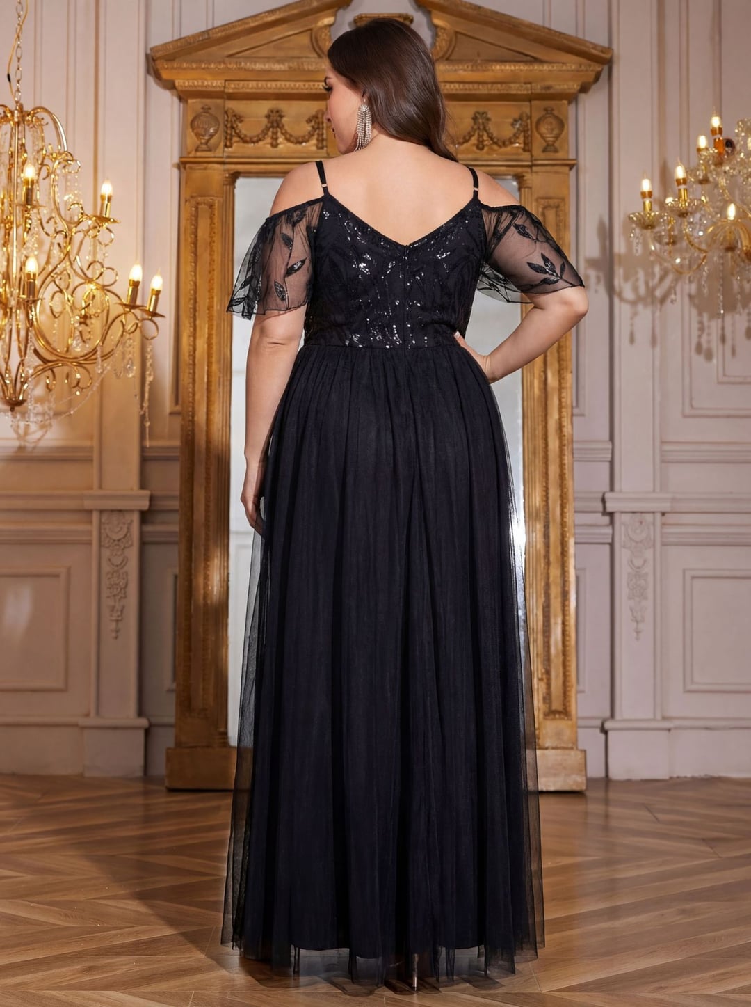 Plus Size Sequin Dress, Spaghetti Strap Flutter Sleeve