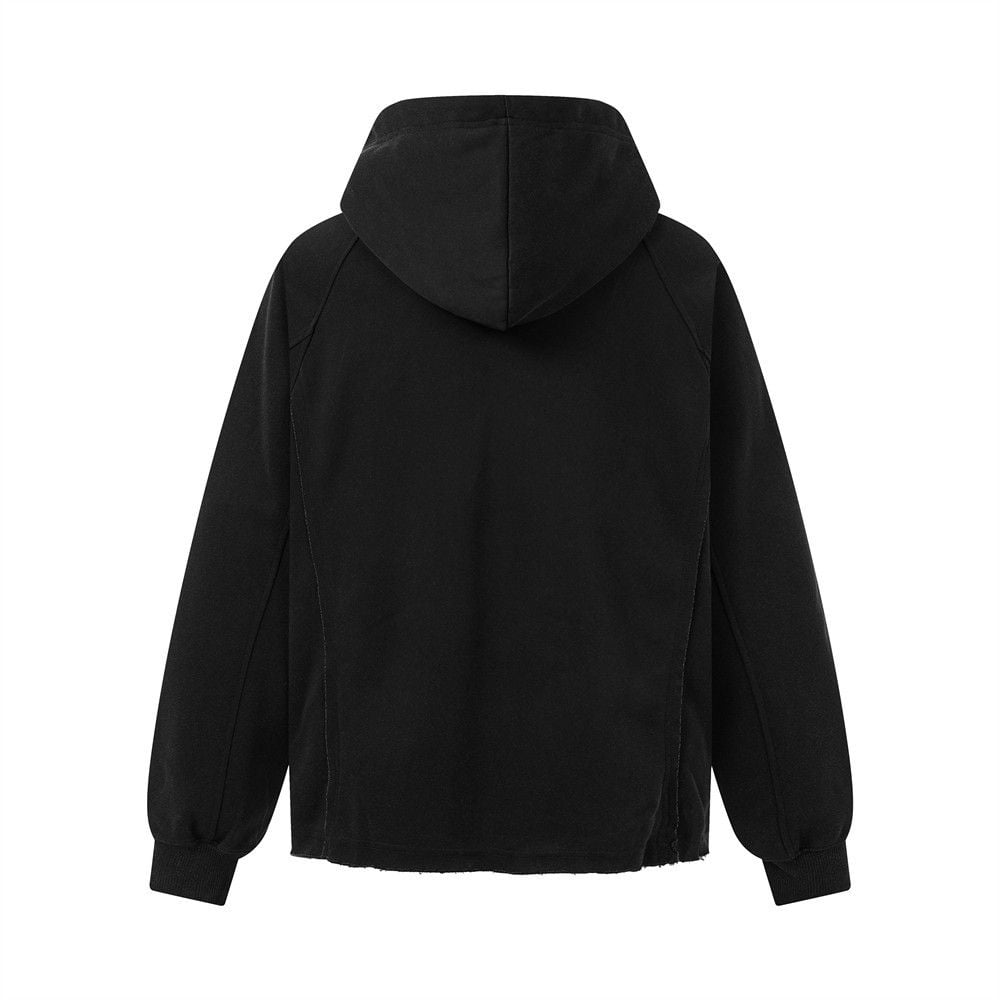 Men Pullover Hoodie | Wasteland Washed Distressed Finish, Diagonal Asymmetric Zipper, Niche Design, Oversized Fit, Spring‑Autumn Wear