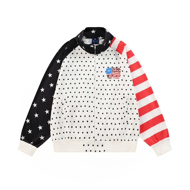 Men's Designer Irregular Polka Dot Full Print Zip Up Sweatshirt, Stand Collar Loose Trendy Outerwear Spring Autumn