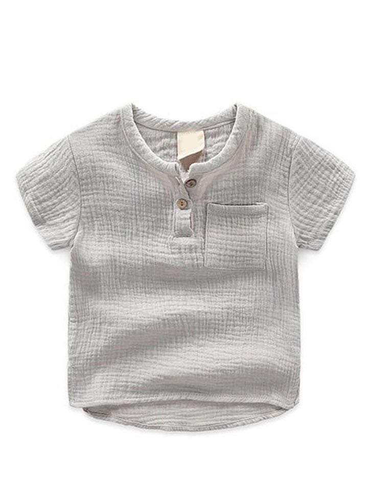 Boys Loose Short Sleeve Top, Pure Color Crew Neck Cotton T-shirt for Kids