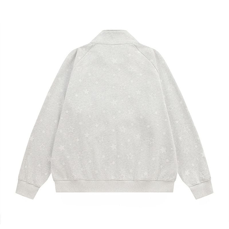 Hip Hop Star Printed Loose Zip Up Jacket, Men's Casual Cartoon Patch Pocket Stand Collar Sweatshirt Coat