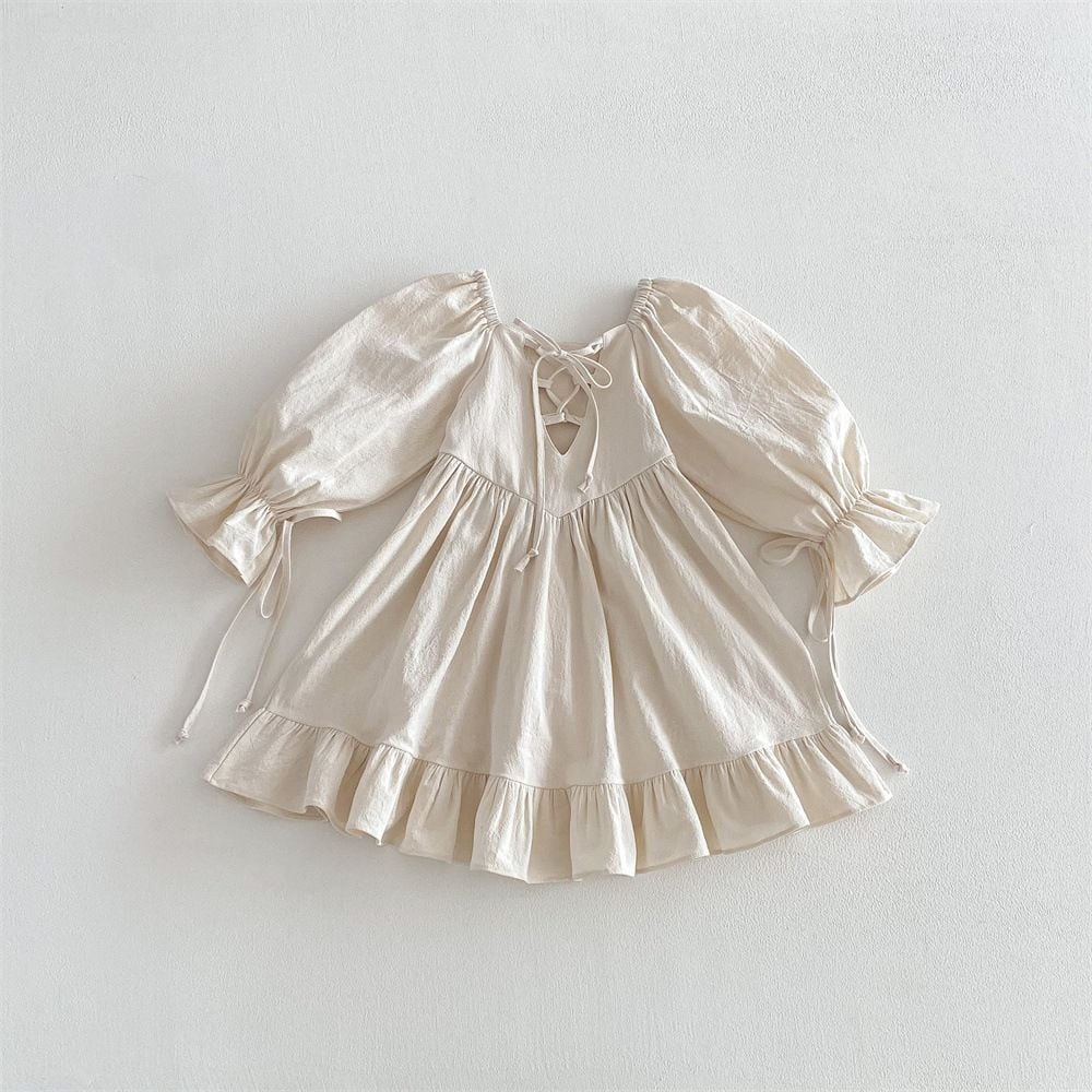 Lolita Princess Dress for Girls, Bow Decor Backless Design, Ruffle Trim, New Style for Spring & Autumn
