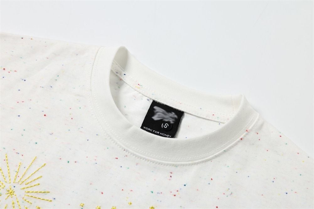Men's casual short-sleeve T-shirt with firework embroidery design