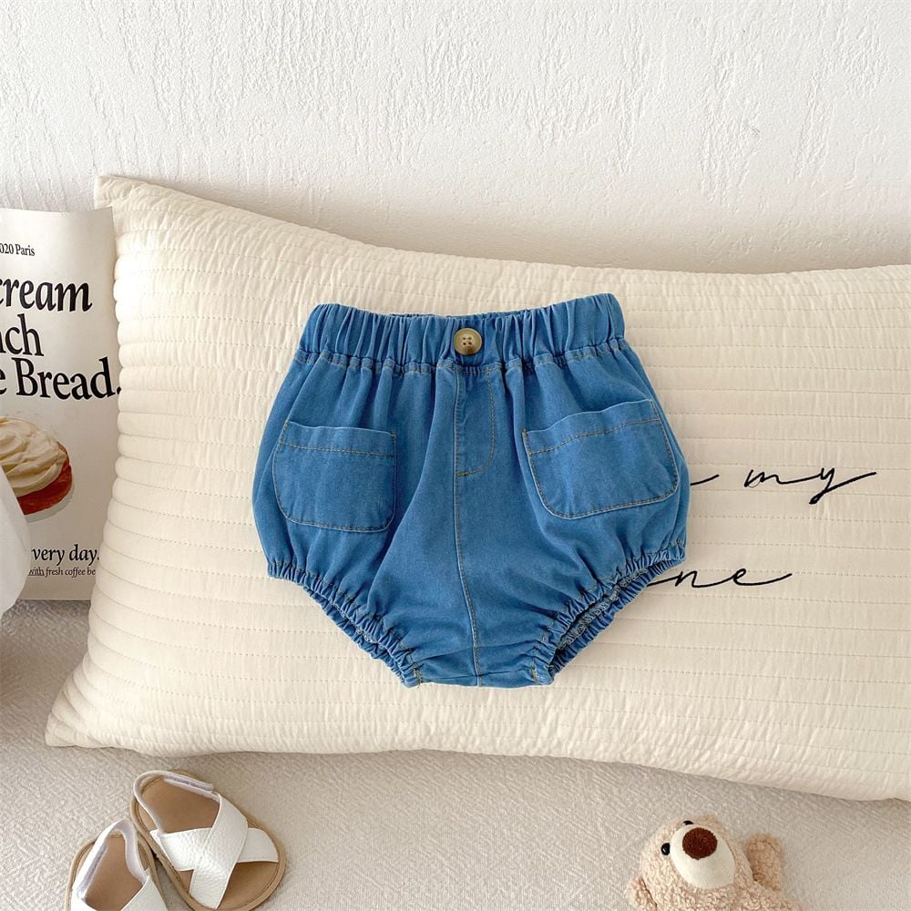 Korean Style Kids Denim Shorts, Thin Lantern Pants with Pockets for Baby Boys & Girls, Spring Summer