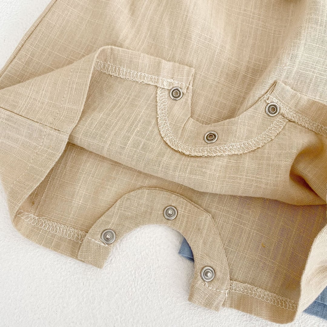 Cotton Linen Baby Romper, Boys Traditional Tie Design Jumpsuit, Infant Short Sleeve Onesie