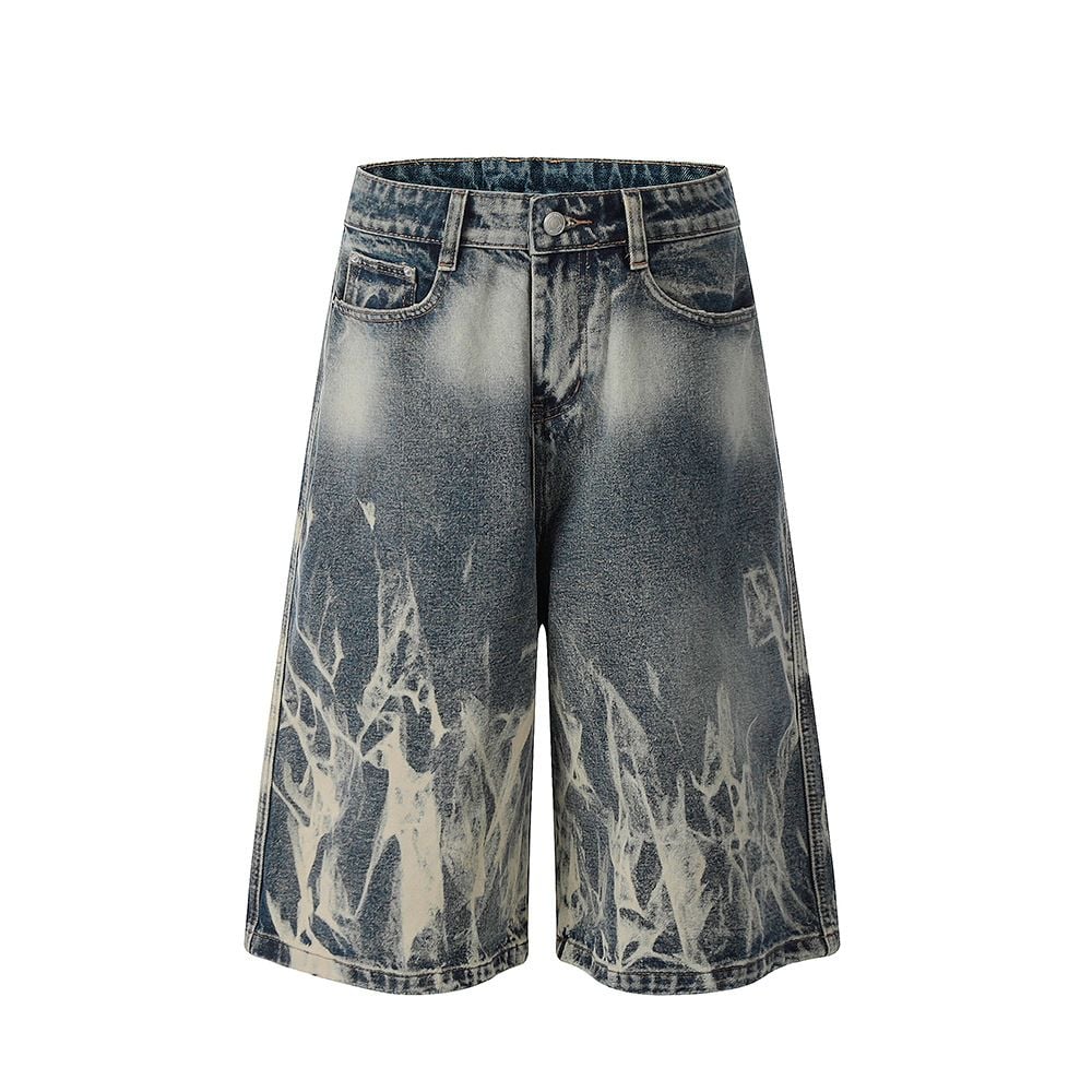 Men's Gradient Washed Denim Shorts, Loose Wide-Leg Straight Fit