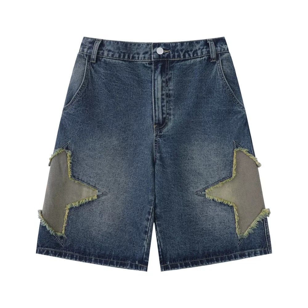 Men's summer vibe denim shorts with patch star embroidery