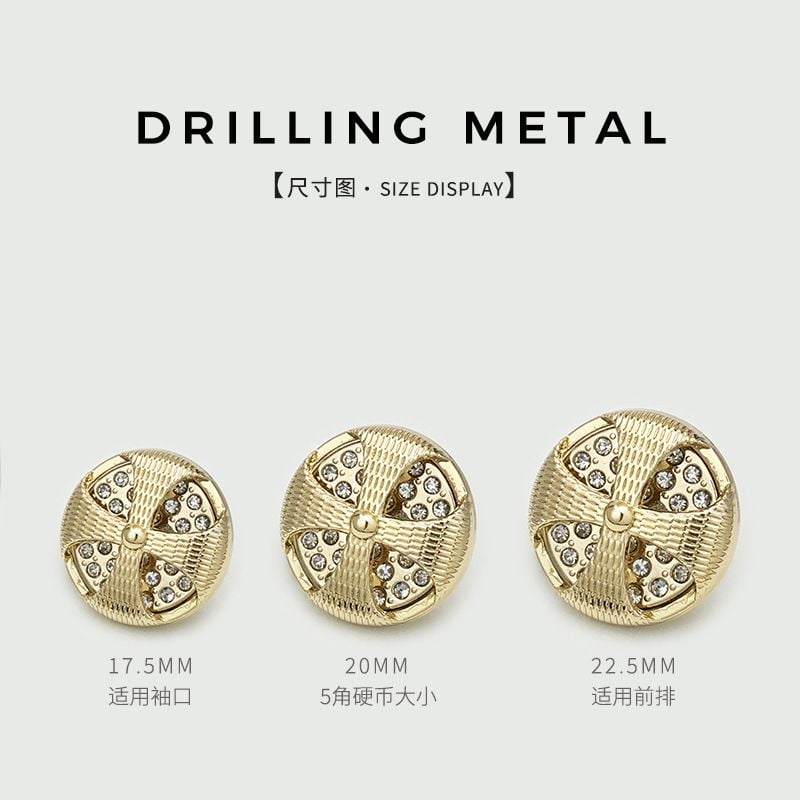 Vintage Hollow Metal Buttons with Rhinestones, Elegant Decorative Fasteners