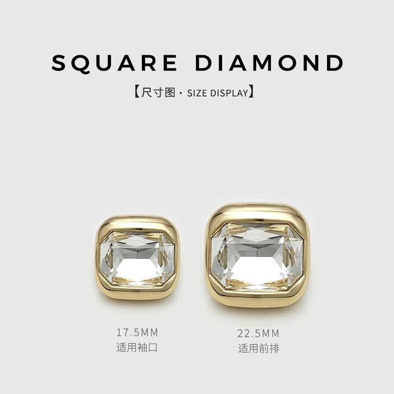 Premium Square Rhinestone Metal Buttons, Decorative Fasteners for Fur Coats