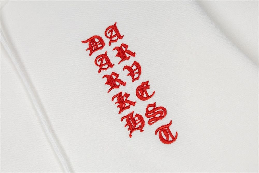 Dark Tone Cross & Sanskrit Gothic Letter Embroidered Hoodie, Men's Trendy Loose Pullover Sweatshirt Spring Autumn