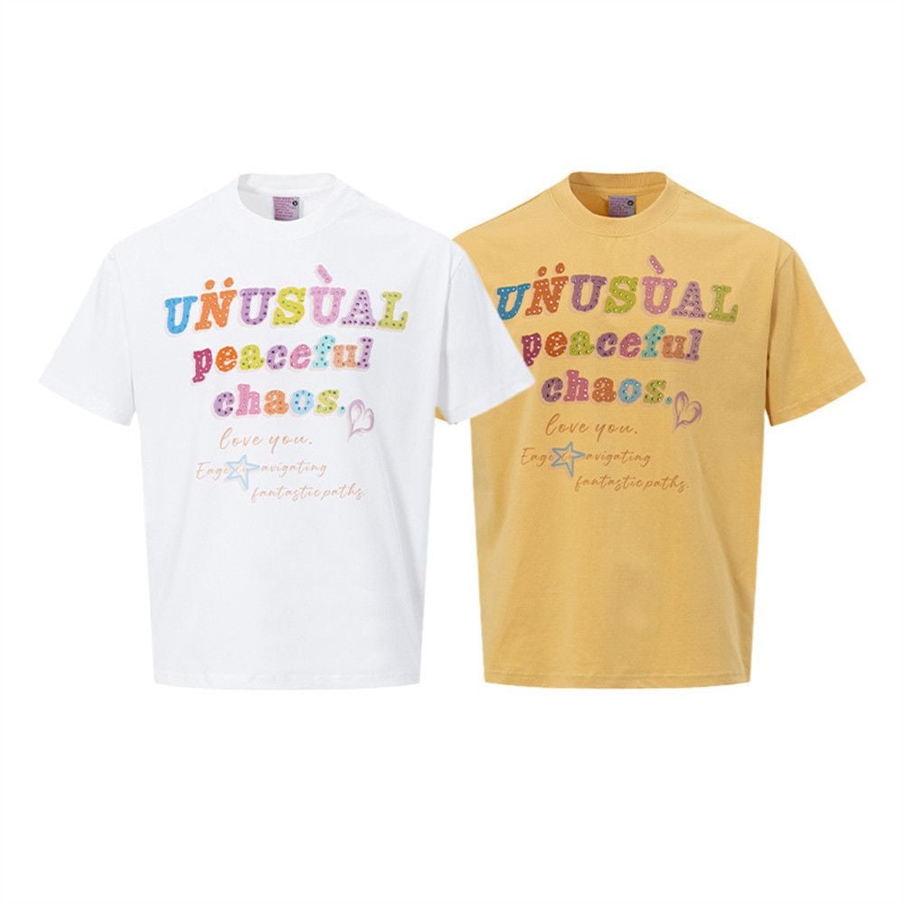 Men's Letter Rhinestone Design Short Sleeve T-Shirt, European and American Style