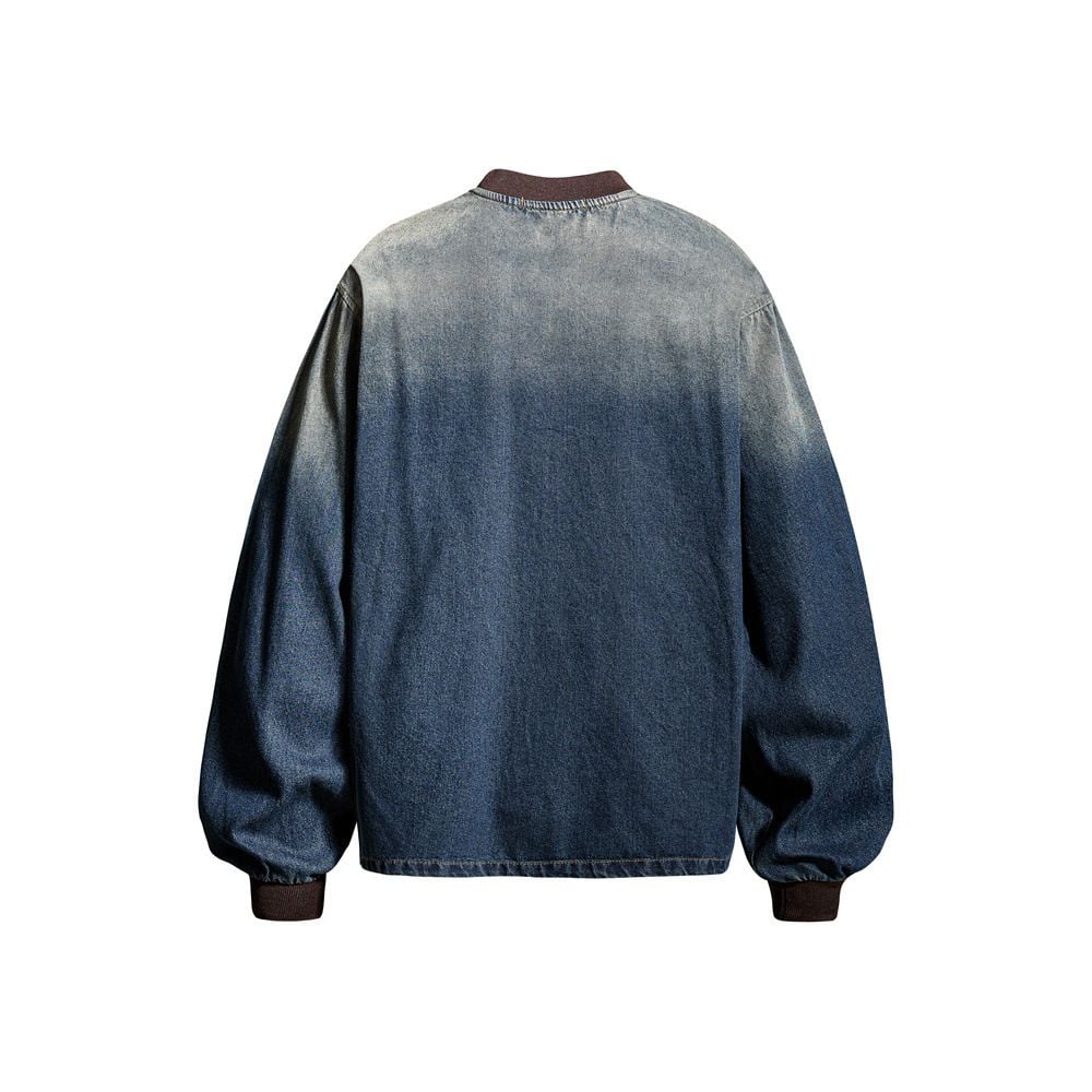 Men Punk Streetwear Vintage Tie‑Dye Distressed Denim‑Effect Crew Neck Pullover Sweatshirt, Loose Casual Top for Spring Autumn