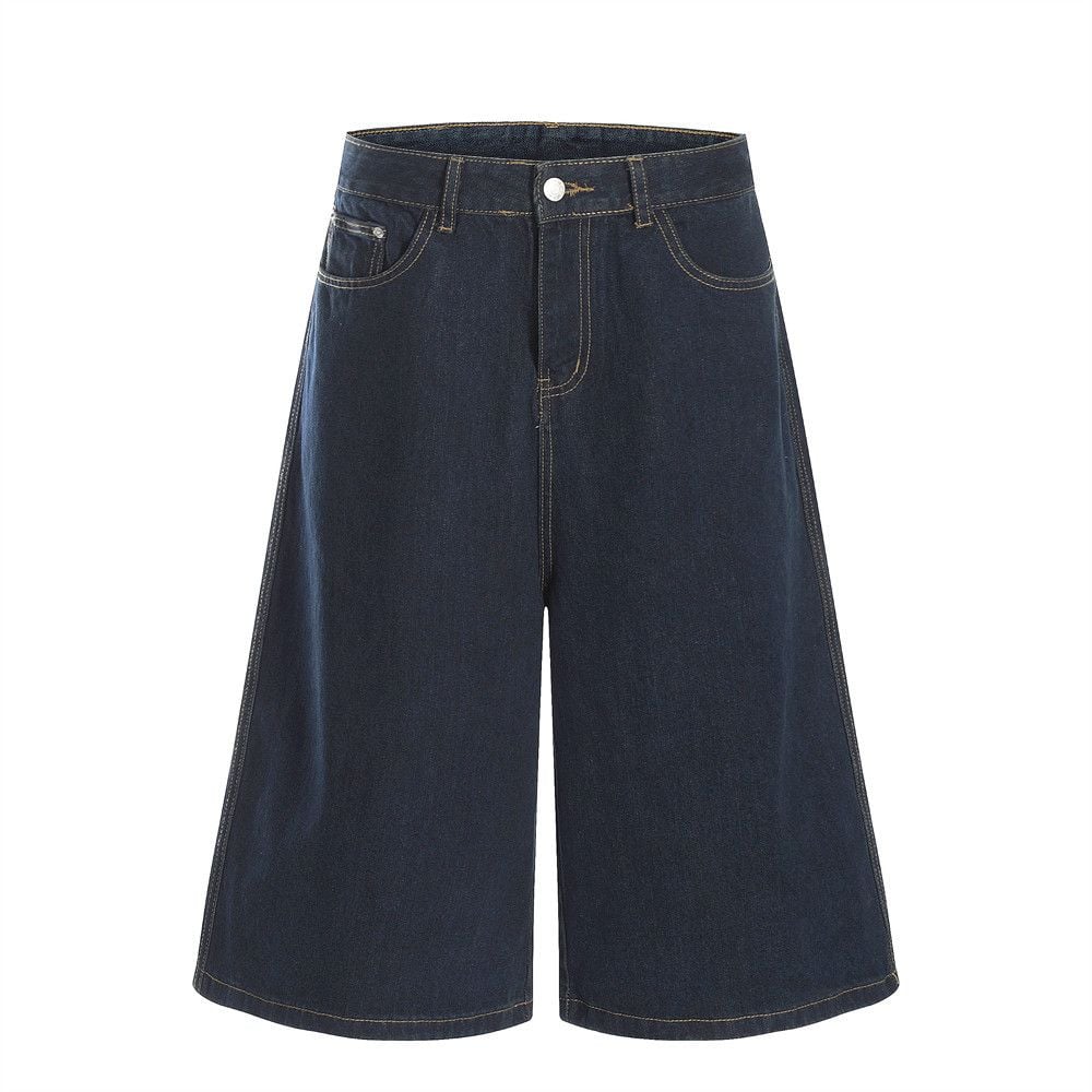 Men’s Summer Denim Mid‑Length Shorts, Firework & Letter Embroidery, Streetwear Brand Style, Washed Loose Casual Straight Wide‑Leg Jeans Shorts