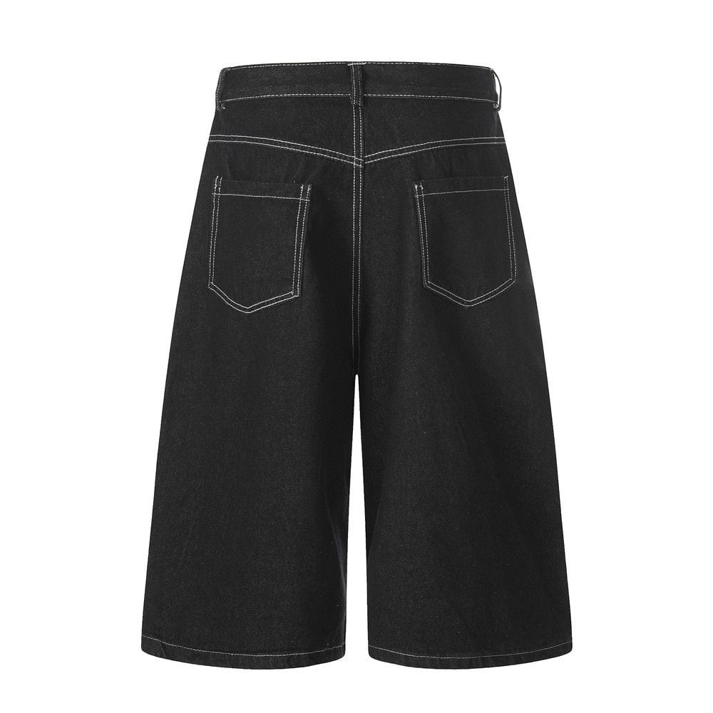 Men's Star Embroidered Wide-Leg Denim Five-Point Shorts With Designer Vibe