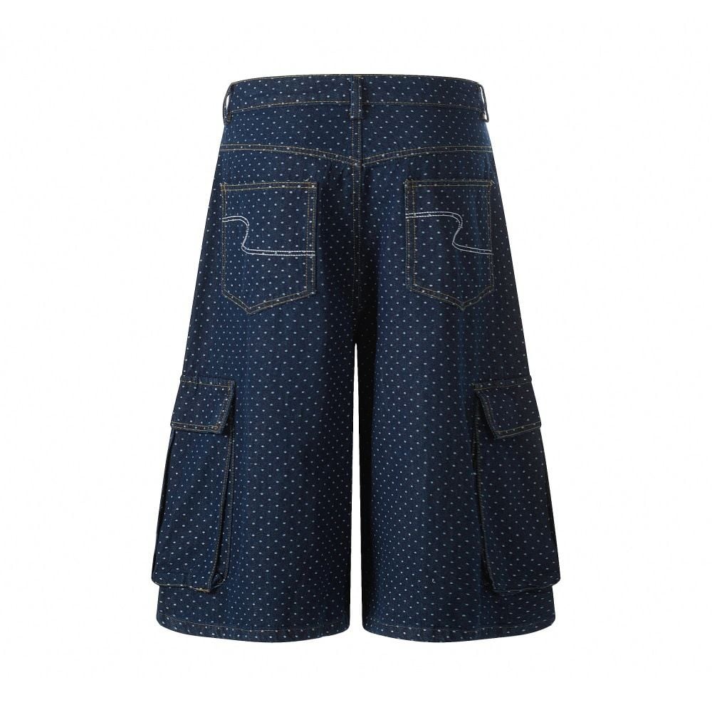 Men's European American trendy brand full print polka dot cargo denim seven-point shorts
