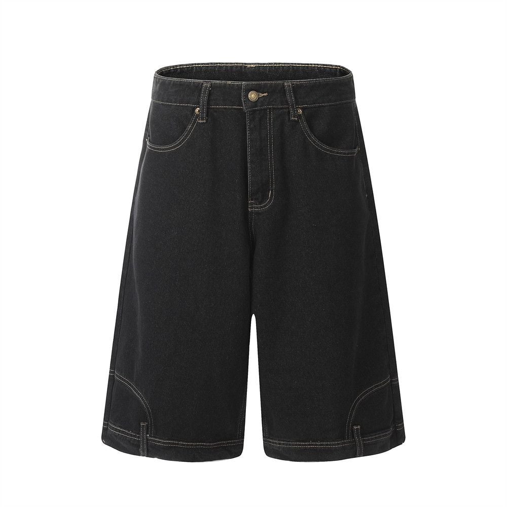 Men's reversed wear style denim cropped cargo capri shorts