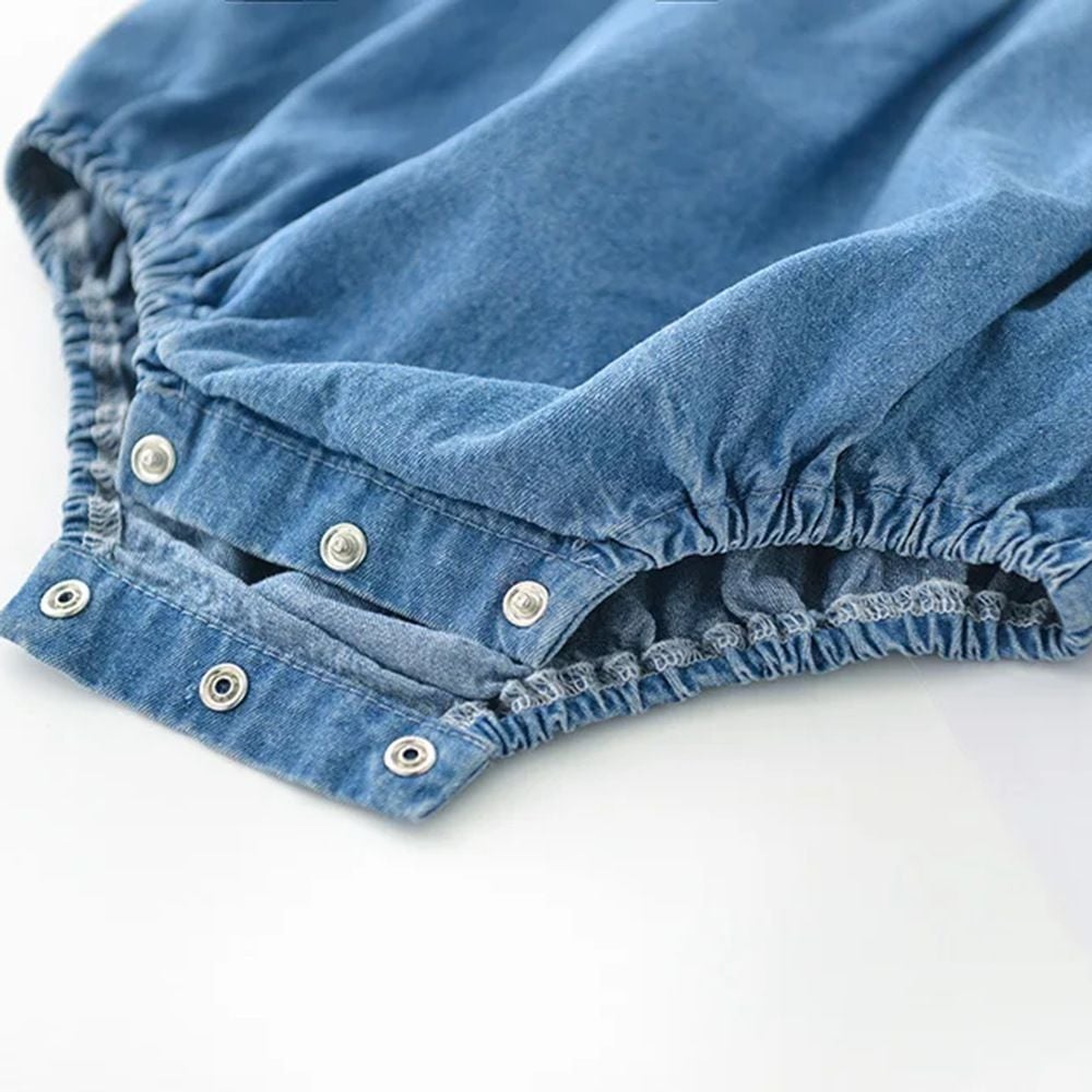 Summer Flutter Sleeve Denim Romper, Sleeveless Triangle Bodysuit for Infants