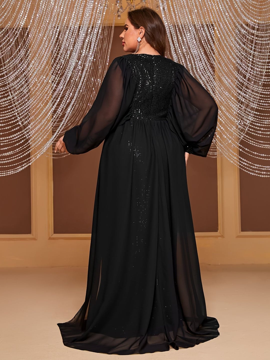Round Neck Big Sleeve Chiffon Evening Dress Elegant Flowy Design